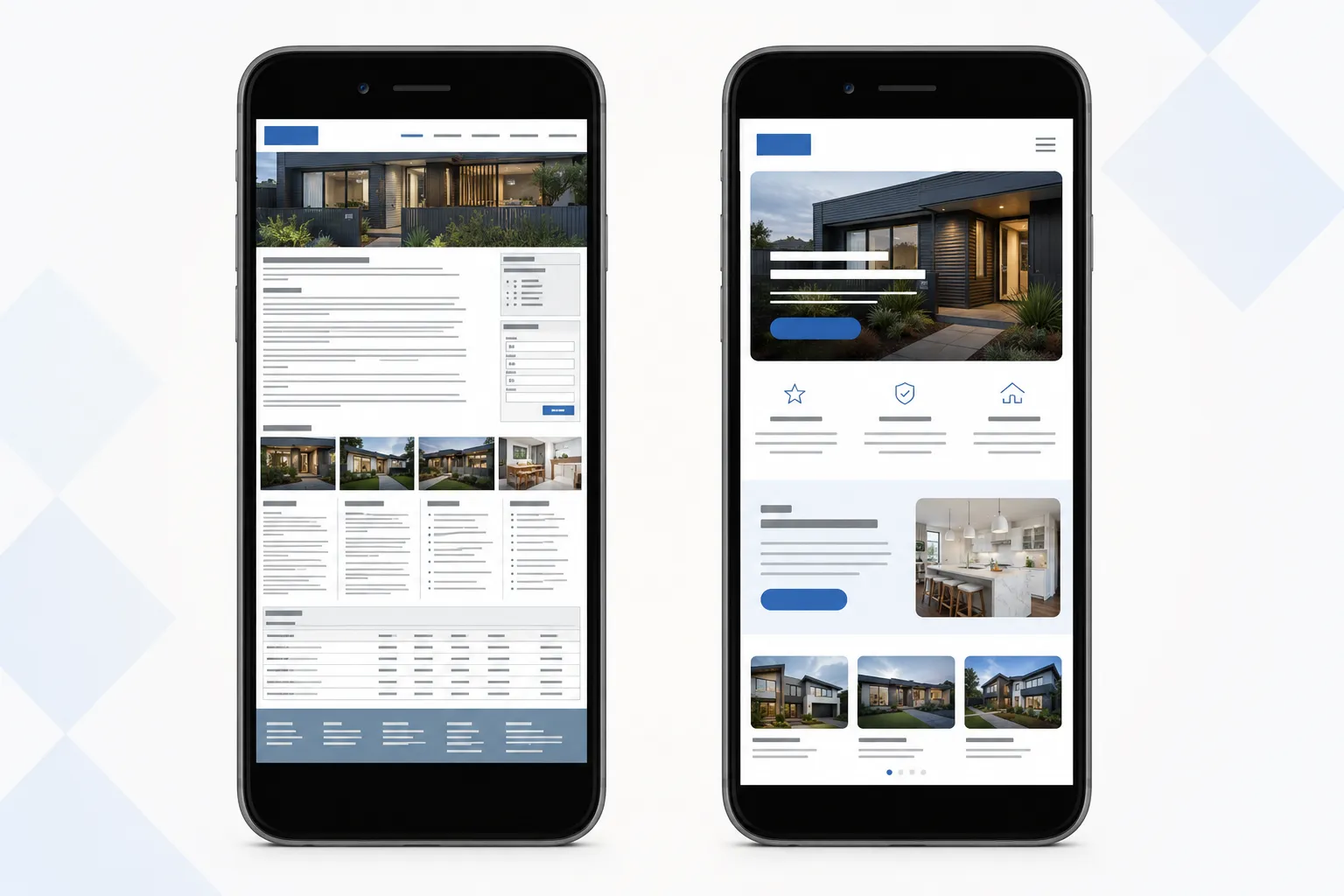 Side-by-side mobile screens showing a cramped website and a cleaner responsive layout.